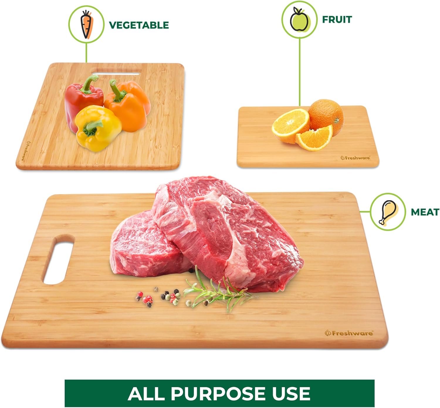 3-Piece Bamboo Cutting Board Set – Food-Grade Wooden Kitchen Chopping Boards, Knife-Friendly, Lightweight with Hanging Hole - Image 4