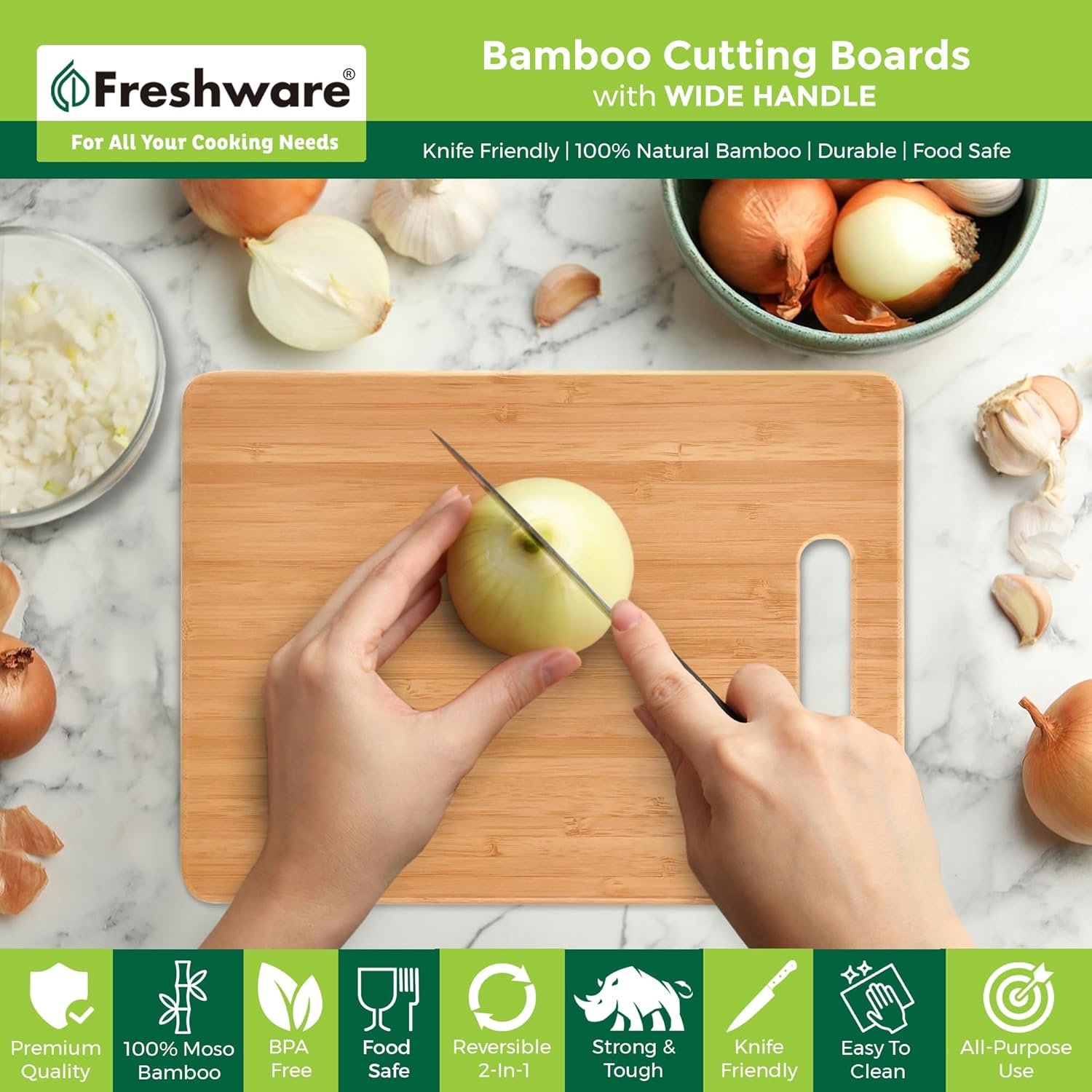 3-Piece Bamboo Cutting Board Set – Food-Grade Wooden Kitchen Chopping Boards, Knife-Friendly, Lightweight with Hanging Hole - Image 6