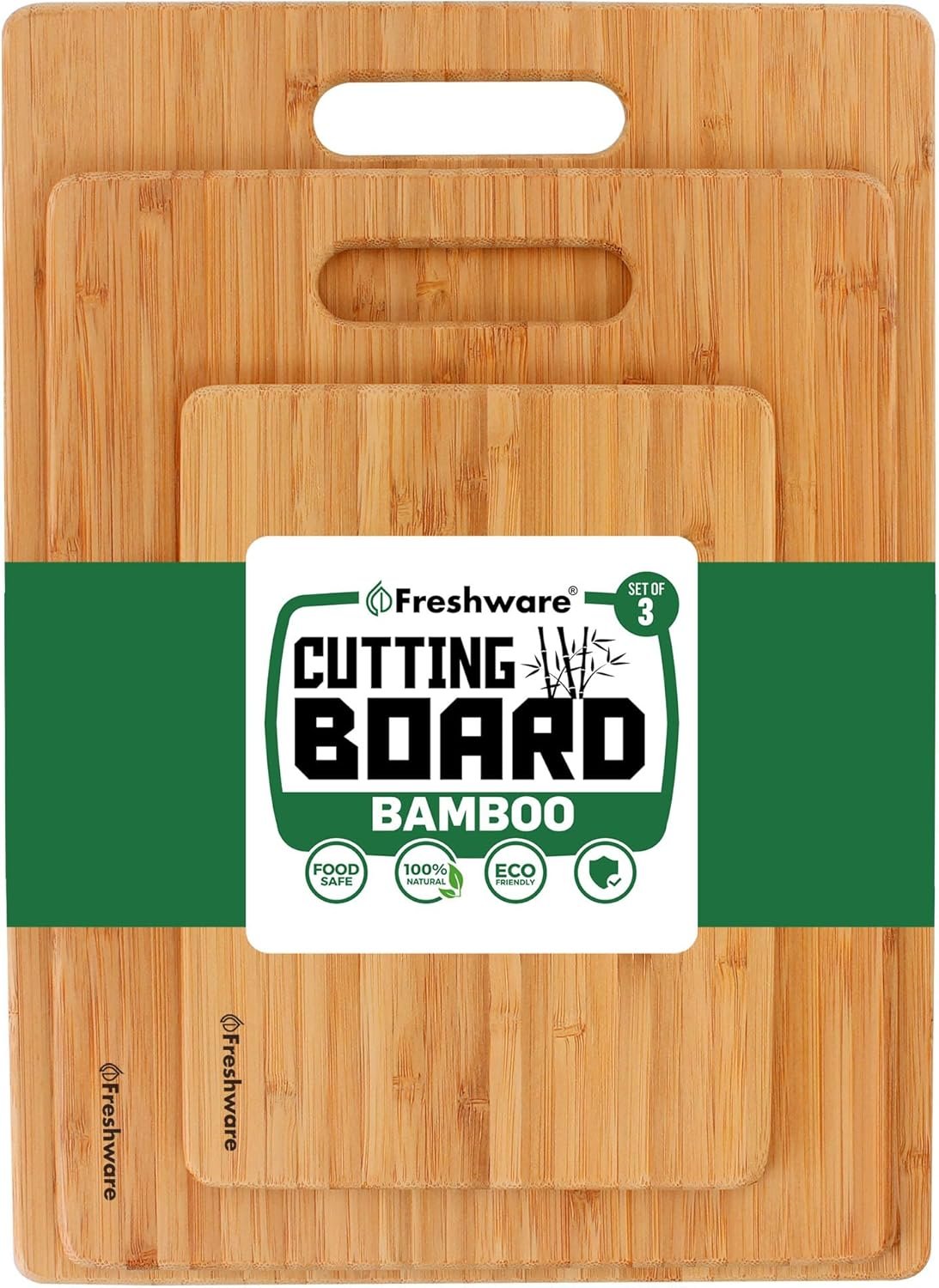 3-Piece Bamboo Cutting Board Set – Food-Grade Wooden Kitchen Chopping Boards, Knife-Friendly, Lightweight with Hanging Hole