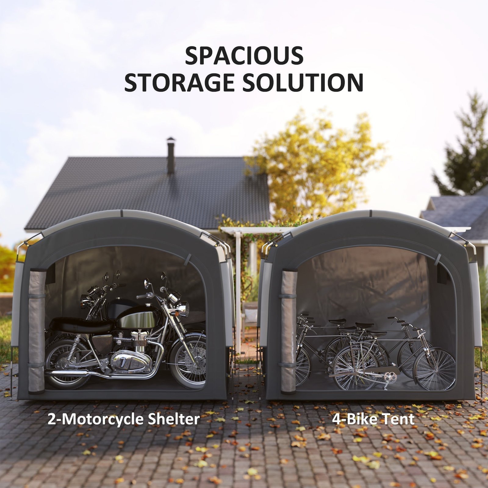 Bike Storage Shed Tent, Portable And Waterproof With 210D Oxford Fabric And Carry Bag For 3-4 Bicycles, Dark Gray - Image 7