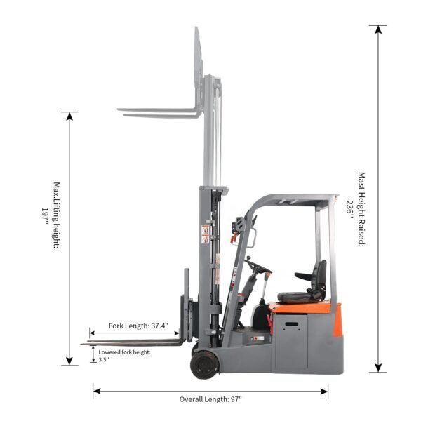 3 Wheel Electric Battery Powered Forklift | 3300 lbs Capacity | Apollolift A-3041 - Image 5
