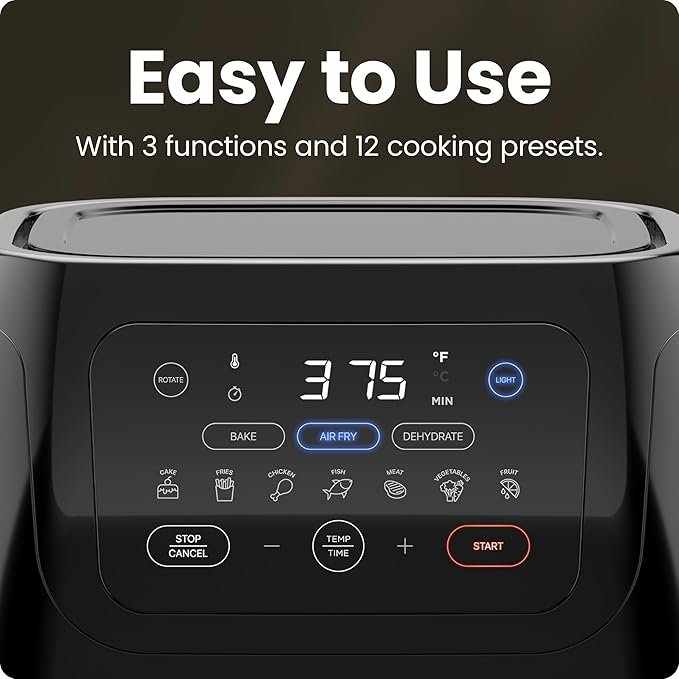 CHEFMAN Multifunctional Digital Air Fryer + Rotisserie, Dehydrator, Convection Oven, 17 Touchscreen Presets, Fry, Roast, Dehydrate, Bake, XL 10L Family Size, Auto Shutoff, Large Easy-View Window, Black - Image 2