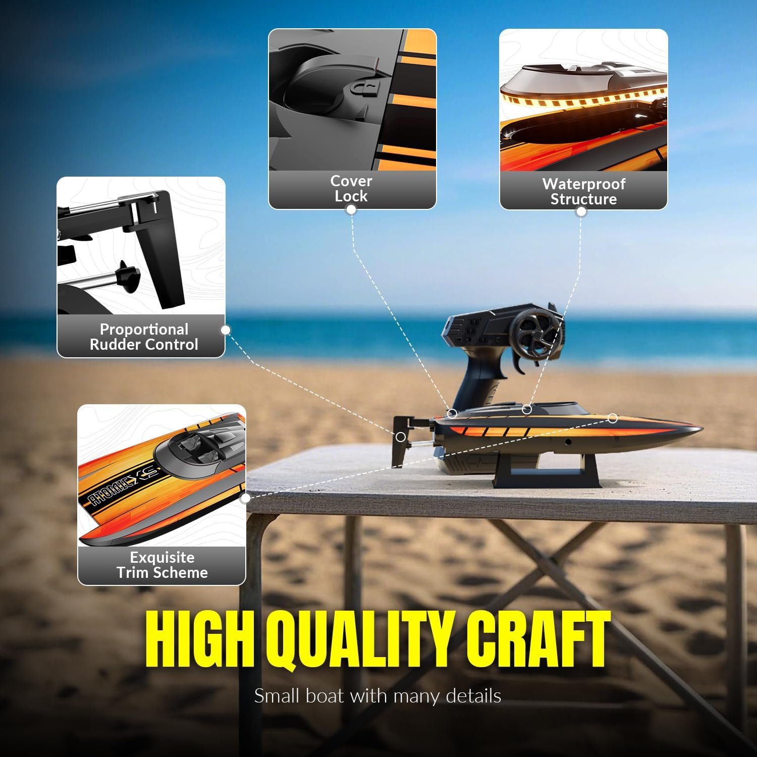 volantexrc Remote Control Boats for Pools and Lakes 30+MPH AtomicXS High Speed RC Boat for Adults Gifts with 2 Batteries & Reverse Function. Orange new - Image 4